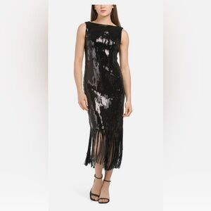 Nanette Lenore Elegant Black Sequin Fringe Dress